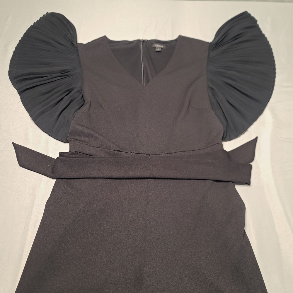 Ann Taylor Factory Jumpsuit Womens 6 Black Pleated Flutter Sleeve Wide‎ Leg Tie